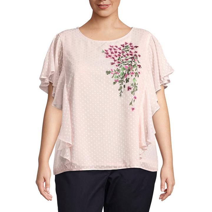 Liz Claiborne Ruffle Clip Dot Blouse-plus