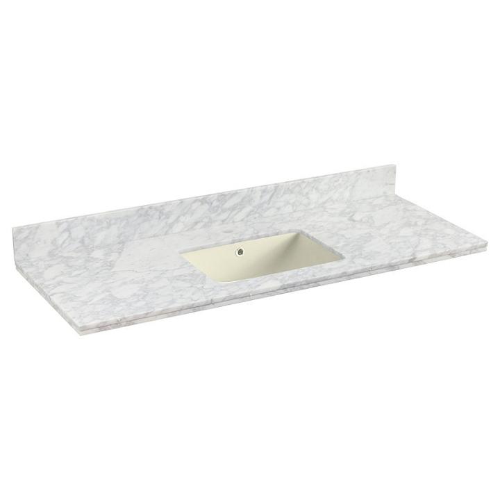 47.5-in. W 18.25-in. D Quartz Top With Backsplashin Bianca Carara Color For 1 Hole Faucet - Biscuitum Sink