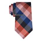 J.ferrar Navy Ground Gingham Tie With Tie Bar