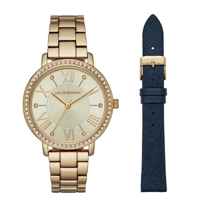 Liz Claiborne Womens Gold Tone Watch Boxed Set-lc4003