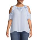 Belle + Sky Ruffle Cold Shoulder Round Neck Woven Blouse - Plus