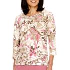 Alfred Dunner Baton Rouge 3/4 Sleeve Novelty Neck Top