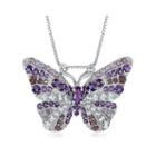 Genuine Amethyst, Brazilian Garnet & Lab-created Sapphire Silver Pendant