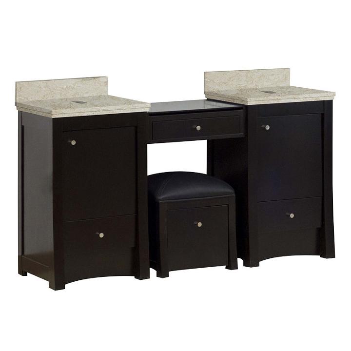 60.75-in. W Floor Mount Distressed Antique Walnutvanity Set For Wall Mount Drilling Beige Top
