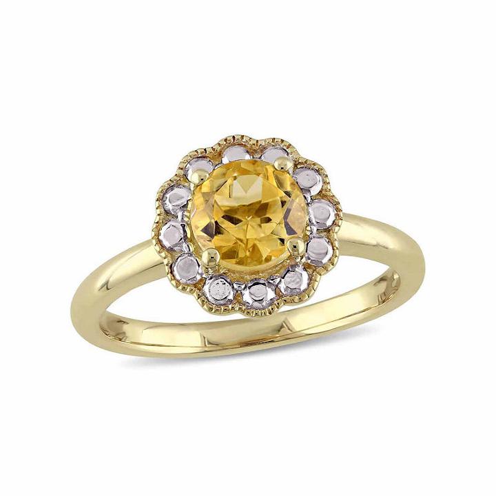 Womens Genuine Citrine Yellow 10k Gold Cocktail Ring