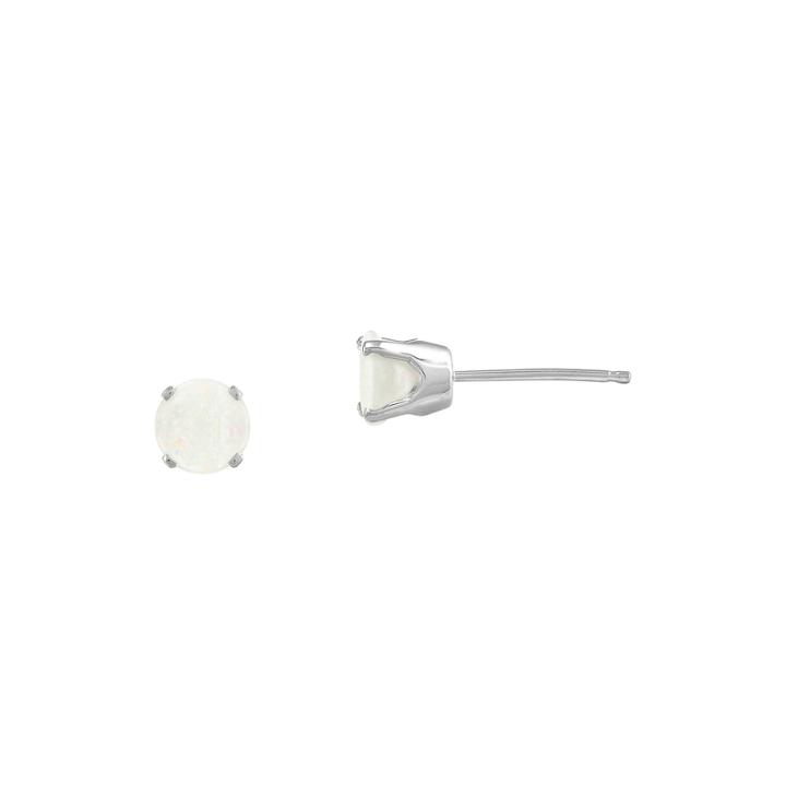 Round Genuine Opal 14k White Gold Stud Earrings