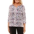 Alfred Dunner 3/4 Sleeve Split Crew Neck T-shirt-womens