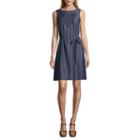 Liz Claiborne Sleeveless Embroidered A-line Belted Dress