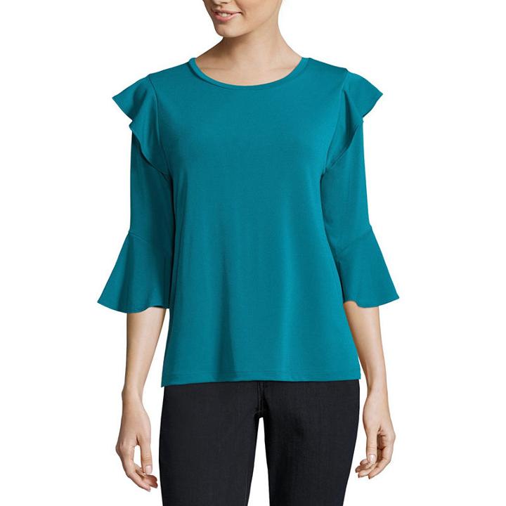 Worthington Ruffle 3/4 Sleeve Top- Talls
