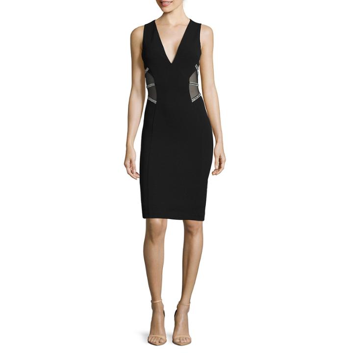 Renn Sleeveless Sheer-inset Rhinestone-trim Sheath Dress