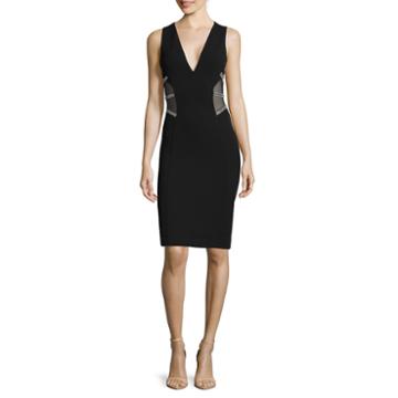 Renn Sleeveless Sheer-inset Rhinestone-trim Sheath Dress