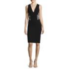 Renn Sleeveless Sheer-inset Rhinestone-trim Sheath Dress