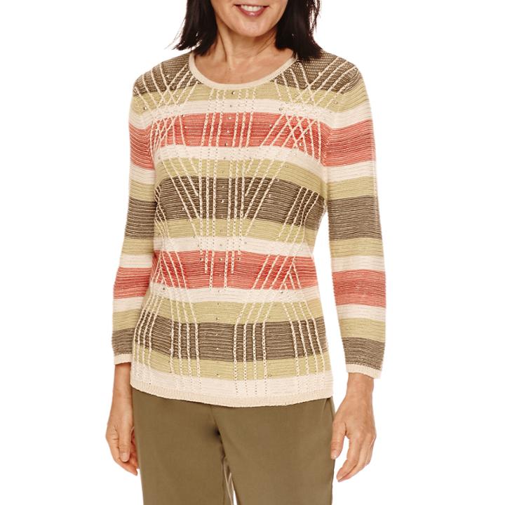 Alfred Dunner Cactus Ranch 3/4 Sleeve Stripe Sweater