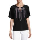 Liz Claiborne Short Sleeve Embroidered Knit Blouse