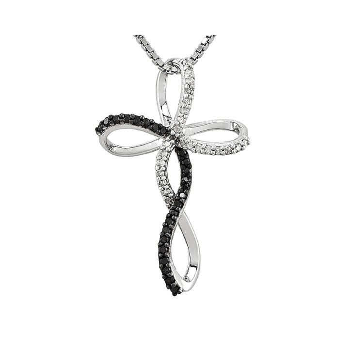 1/4 Ct. T.w. White And Color-enhanced Black Diamond Sterling Silver Cross Pendant Necklace