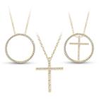 18k Gold Over Silver 3-in-1 Cubic Zirconia Circle Cross Necklace