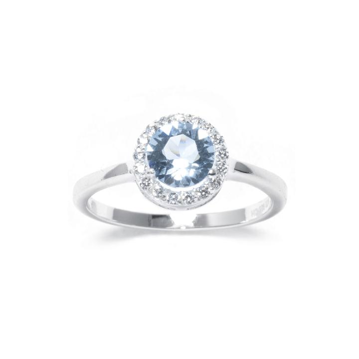 Blue Crystal Sterling Silver Halo Ring