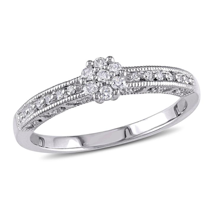 1/5 Ct. T.w. Diamond Sterling Silver Flower Shaped Engagement Ring