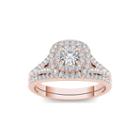 1 Ct. T.w. Diamond Halo 10k Rose Gold Engagement Ring Set