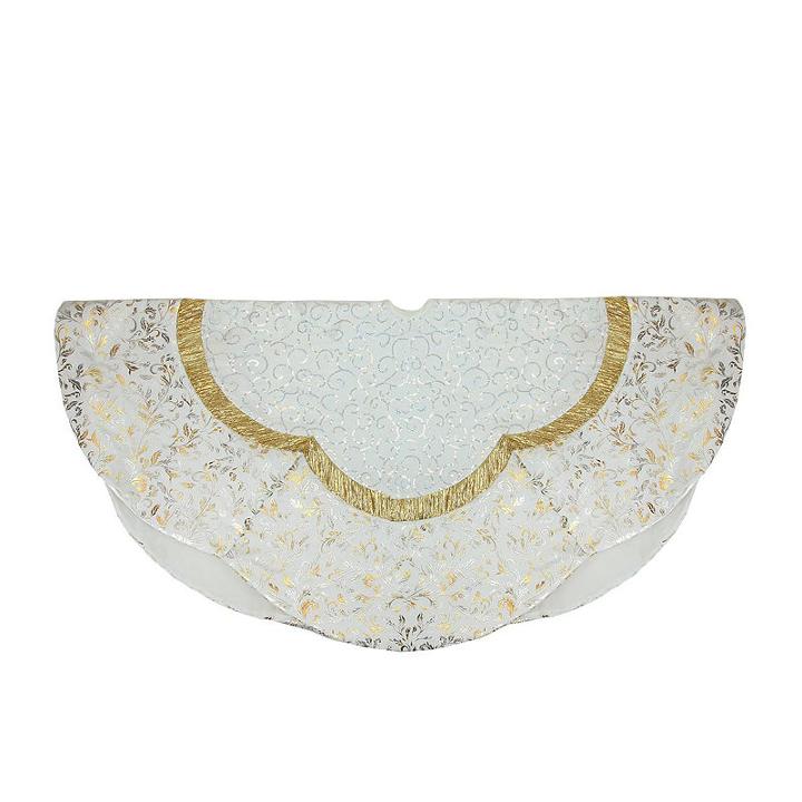 48 White Sequin And Metallic Silver And Gold Ombre Flourish Scallop Christmas Tree Skirt