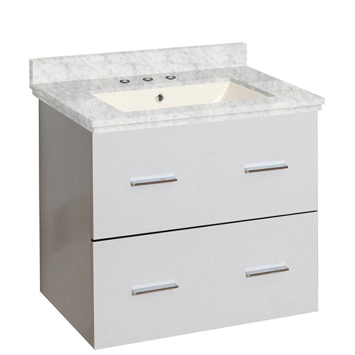 23.75-in. W Wall Mount White Vanity Set For 3h8-in. Drilling Bianca Carara Top Biscuit Um Sink