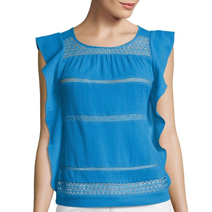 A.n.a Short-sleeve Ruffle Lace Top - Petite