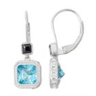 Genuine Swiss Blue Topaz & Lab Created White Sapphire Sterling Silver Earrings