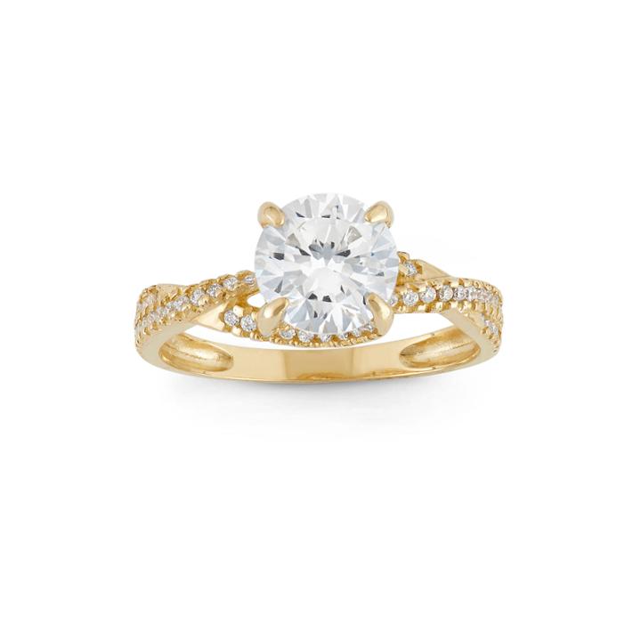 Diamonart Womens 2 Ct. T.w. Lab Created Round White Cubic Zirconia 10k Gold Engagement Ring