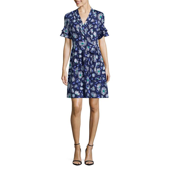 Liz Claiborne Ruffle Sleeve Wrap Knit Dress