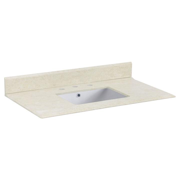 36-in. W 19.5-in. D Marble Top With Backsplash Inbeige Color For 3h8-in. Faucet - White Um Sink