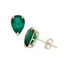 Pear Green Emerald 10k Gold Stud Earrings