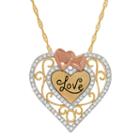 14k Tri-tone Gold Over Silver Crystal Love Heart Filigree Pendant Necklace