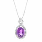 Womens Genuine Purple Amethyst Oval Pendant Necklace