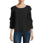 Almost Famous 3/4 Sleeve Scoop Neck Crepe Ruffled Blouse-juniors