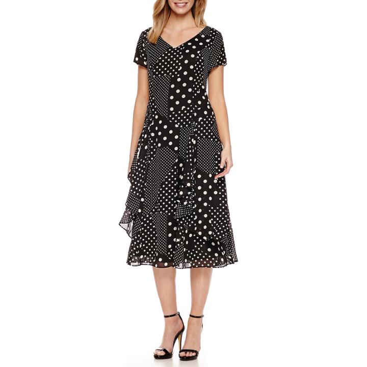 Perceptions Short Sleeve Dots Fit & Flare Dress