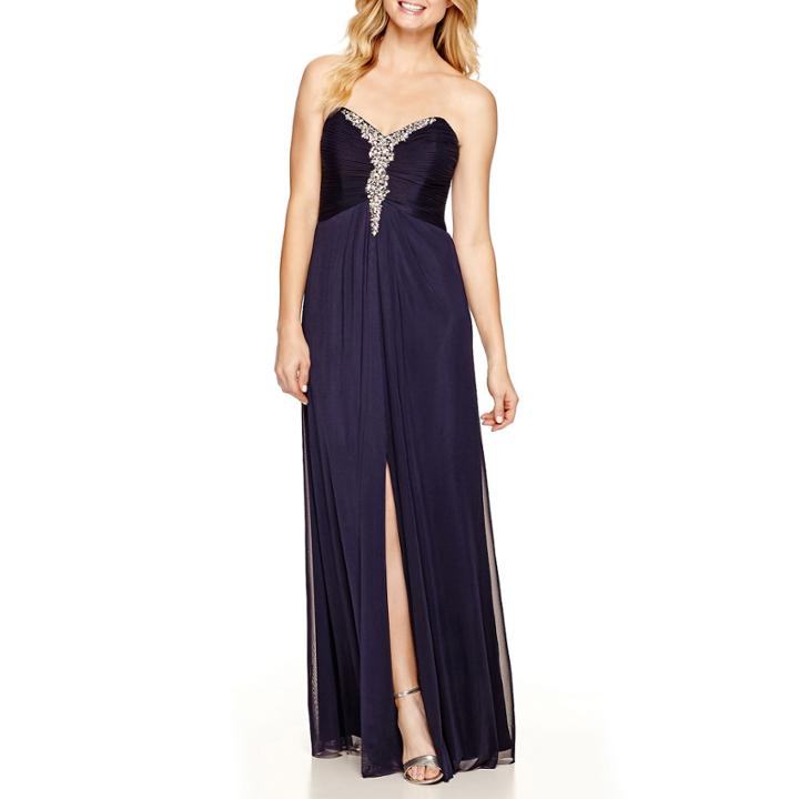 One By Eight Strapless Beaded Formal Gown