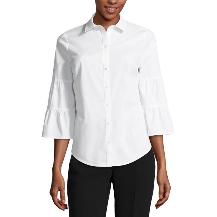 Worthington 3/4 Sleeve Stripe Button-front Shirt
