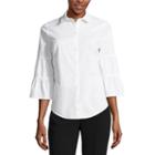 Worthington 3/4 Sleeve Stripe Button-front Shirt