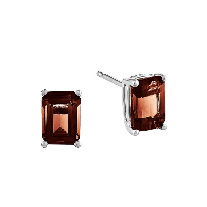 14k White Gold Emerald-cut Genuine Garnet Earrings