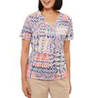 Alfred Dunner Classics Short Sleeve V Neck Patchwork T-shirt-womens