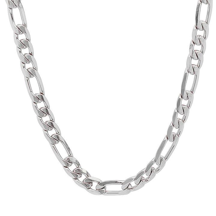 Steeltime Stainless Steel Figaro 24 Inch Chain Necklace
