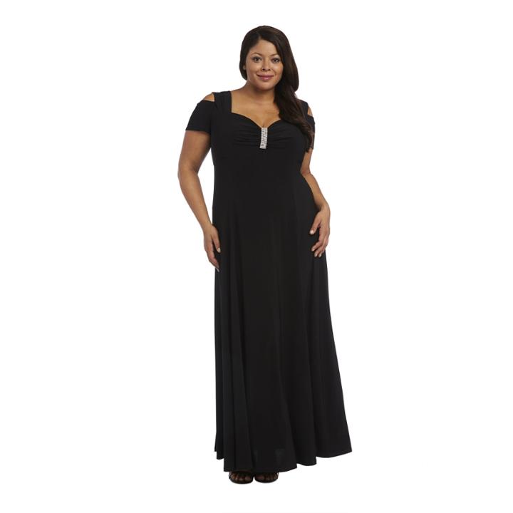 Cold Shoulder Short Sleeve Maxi Dress-plus