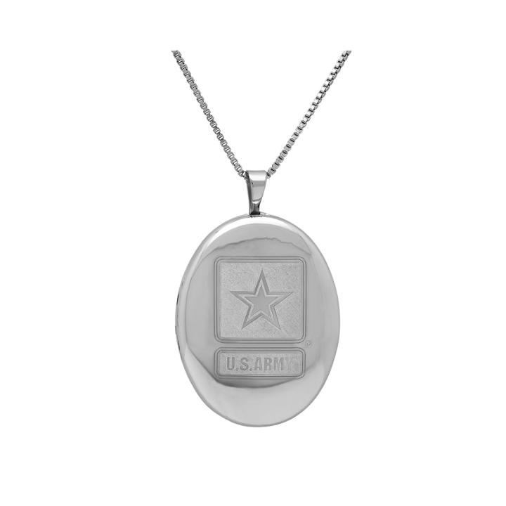 Sterling Silver Us Army Emblem Locket Pendant Necklace