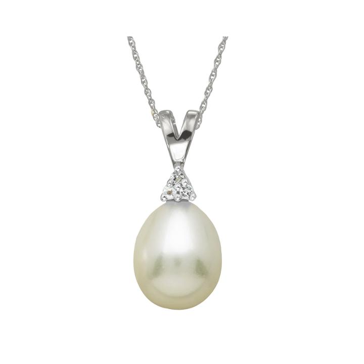 Certified Sofia™ Cultured Freshwater Pearl & Sapphire 14k White Gold Necklace