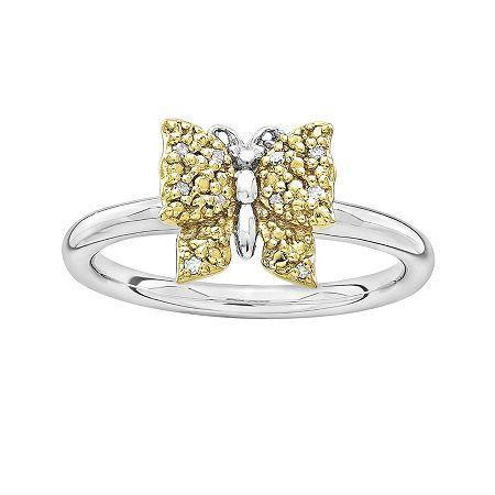 Personally Stackable Diamond-accent Two-tone Butterfly Ring