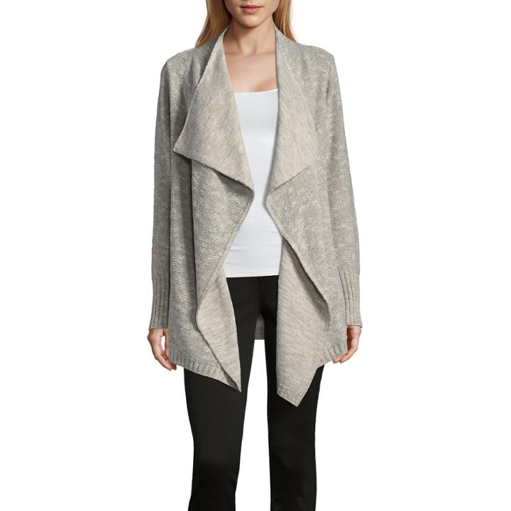 212 Ny Long Sleeve Drape Front Marl Cardigan