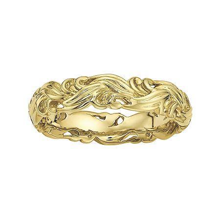 Personally Stackable 18k Yellow Gold Over Sterling Silver Carved Wave Ring