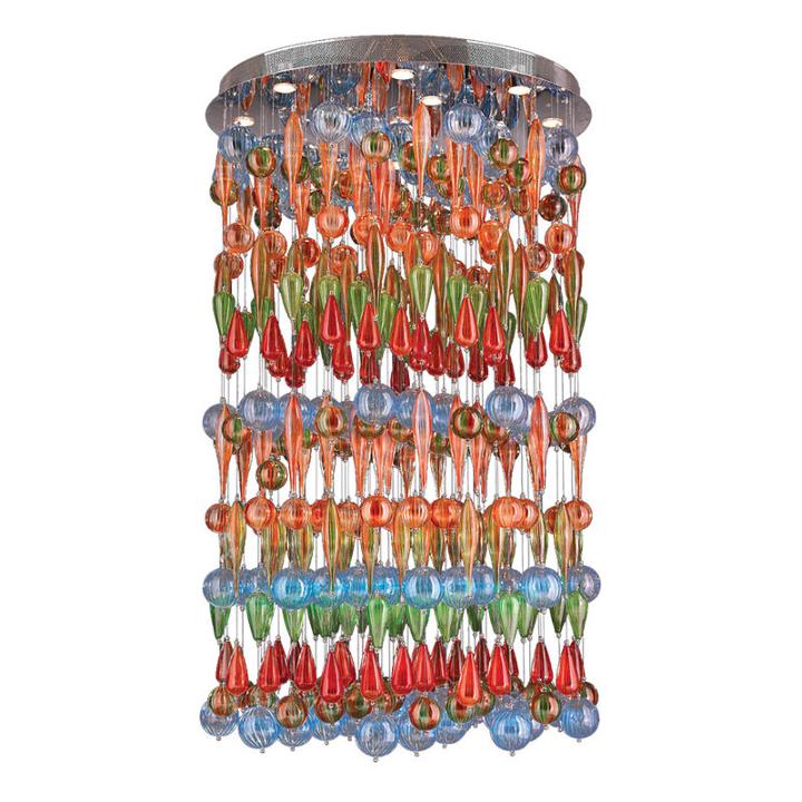 Niagara Collection 13 Light Chrome Finish And Multi-color Blown Glass Bubble Flush Mount Ceiling Light