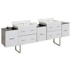 88.5-in. W Floor Mount White Vanity Set For 3h4-in. Drilling Bianca Carara Top Biscuit Um Sink