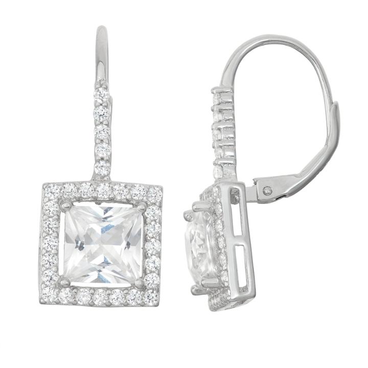 Lab-created White Sapphire & White Sapphire Sterling Silver Leverback Earrings